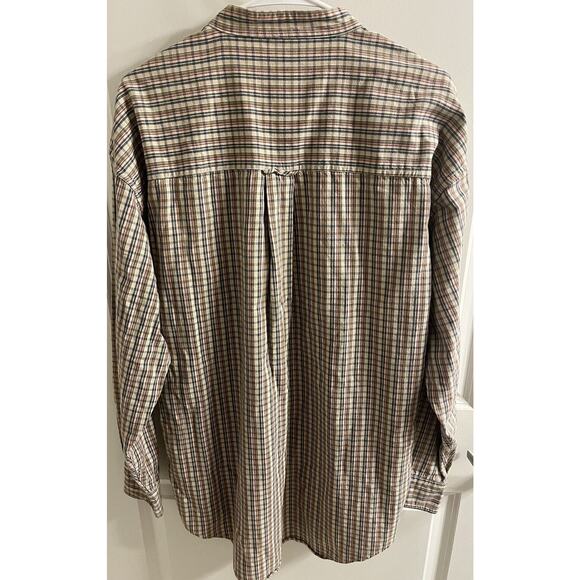Ralph Lauren Chaps Large Men's Plaid Long Sleeve Button Up Double Pocket Tan - Picture 6 of 7